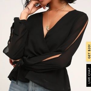 LuLu's Bloom Black Cold Shoulder Surplice Top